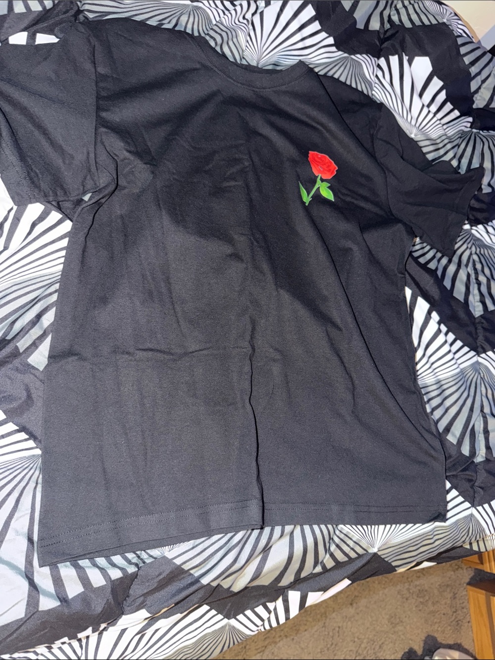 Anti Social Social Club Black Tee with Pink Rose and Green Stem Graphic